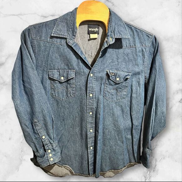 Wrangler Other - Wrangler Denim Western Work Shirt Mens (XL) Long Sleeve Pearl‎ Snap Cowboy
